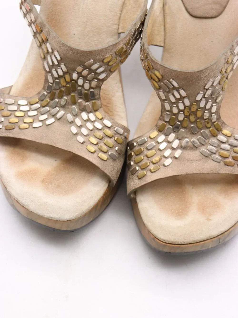 Calleen Cordero Women's Size 8 Studded Beige Leather Platform Sandal Heels